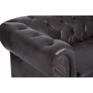 2 Seat Dark Grey Brown Leather Chesterfield Sofa, Victor
