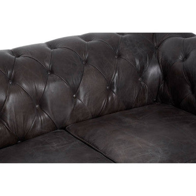 2 Seat Dark Grey Brown Leather Chesterfield Sofa, Victor