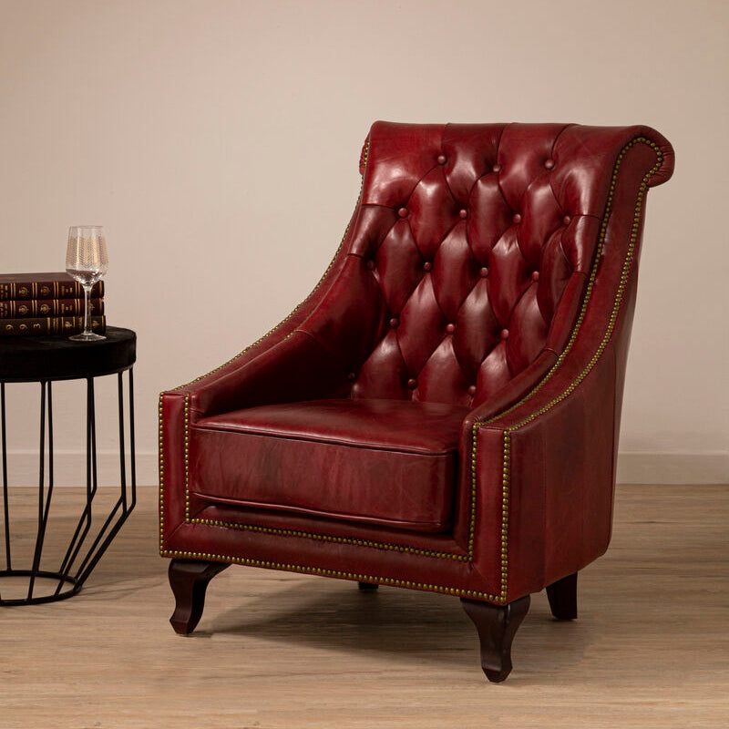 Victor Deep Red Leather Lounge Chair With Tufted Back
