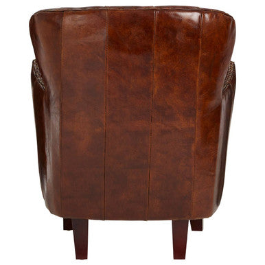 Victor Brown Leather Armchair With Button Tufted Back