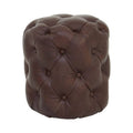 Victor Button Tufted Brown Leather Stool