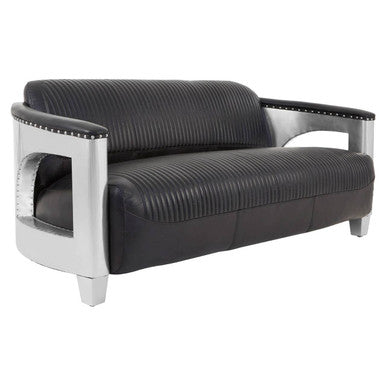 3 Seat Black Leather Sofa, Victor
