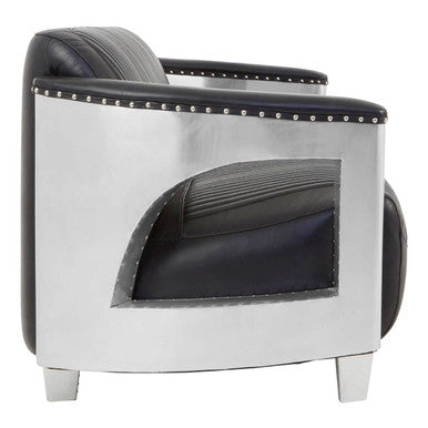 3 Seat Black Leather Sofa, Victor