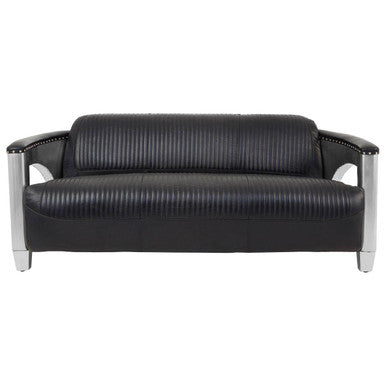 3 Seat Black Leather Sofa, Victor
