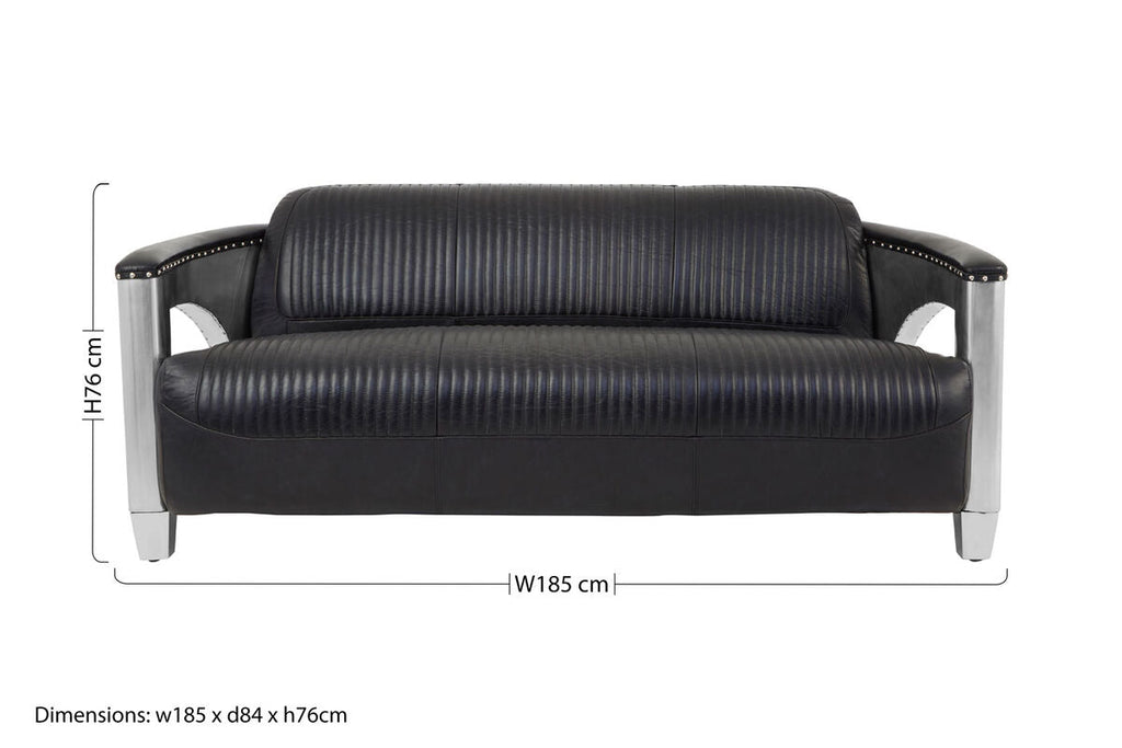3 Seat Black Leather Sofa, Victor