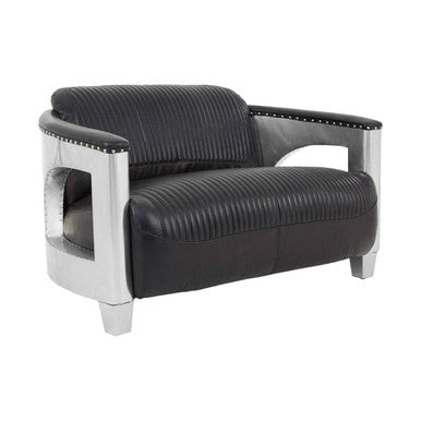 2 Seat Black Leather Sofa, Victor
