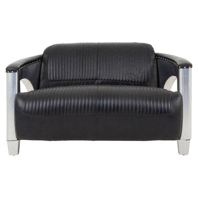 2 Seat Black Leather Sofa, Victor