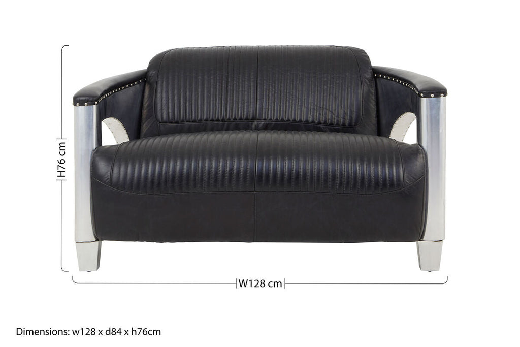 2 Seat Black Leather Sofa, Victor