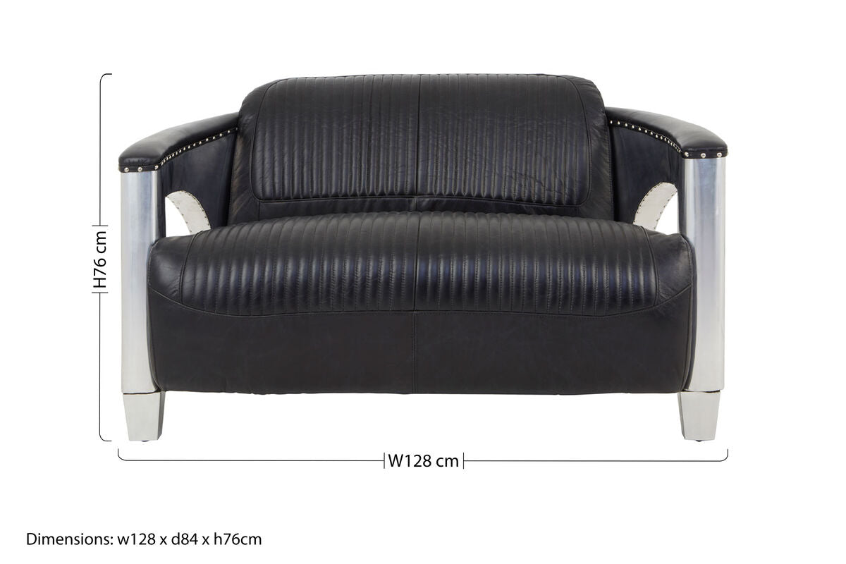 2 Seat Black Leather Sofa, Victor