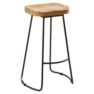 Lyon Oak Wood & Black Metal Bar Stool