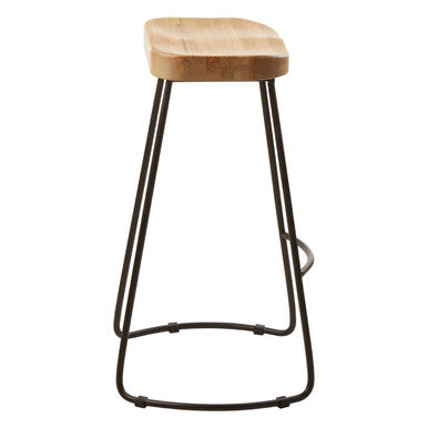 Lyon Oak Wood & Black Metal Bar Stool