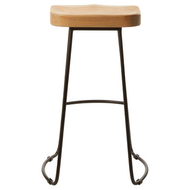 Lyon Oak Wood & Black Metal Bar Stool