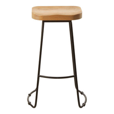 Lyon Oak Wood & Black Metal Bar Stool