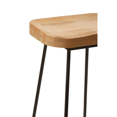 Lyon Oak Wood & Black Metal Bar Stool