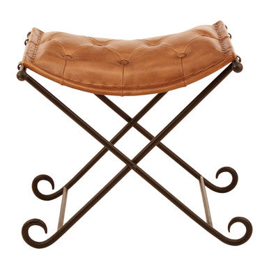 Buffalo Brown Leather & Iron Folding Stool