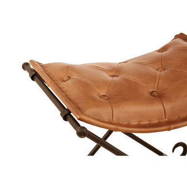 Buffalo Brown Leather & Iron Folding Stool