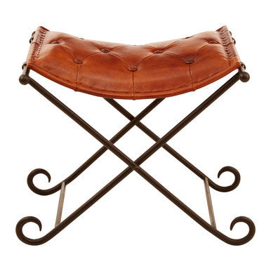 Buffalo Tan Leather & Iron Folding Stool