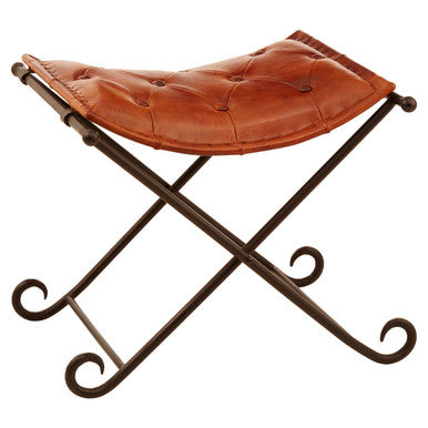 Buffalo Tan Leather & Iron Folding Stool