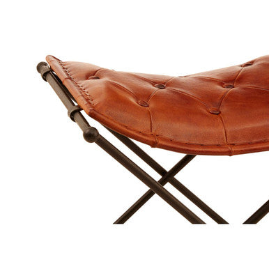 Buffalo Tan Leather & Iron Folding Stool