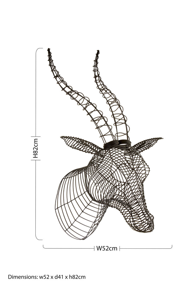 Zania Black Wire Antelope Head Sculpture