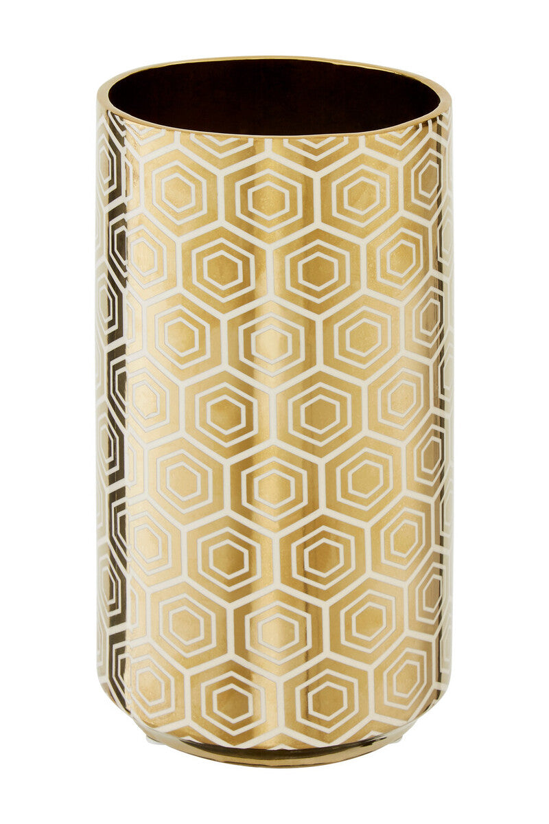 Hexa Large Gold & Cream Ceramic Vase
