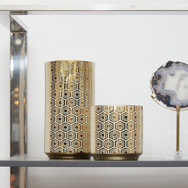 Hexa Large Gold & Cream Ceramic Vase