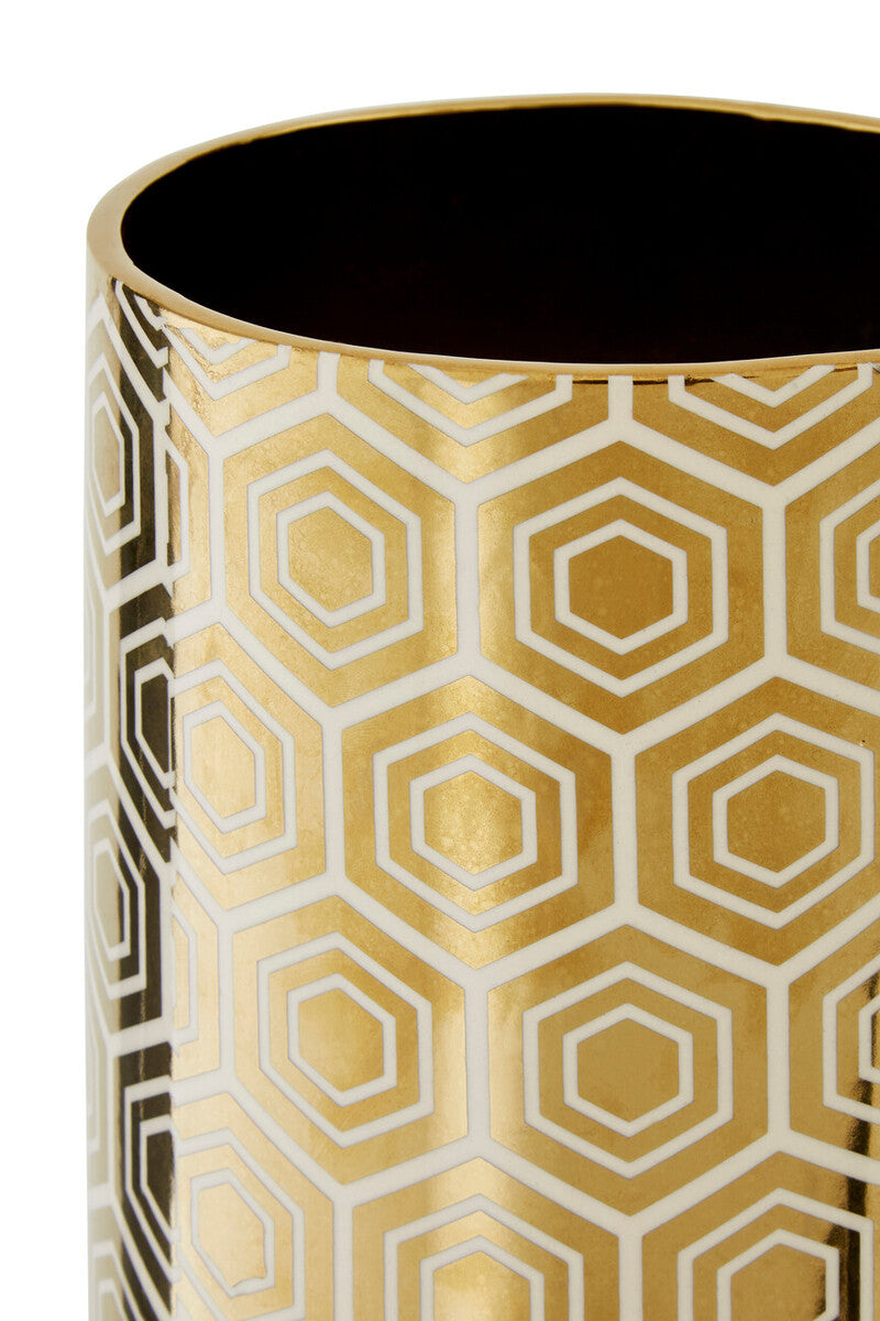 Hexa Large Gold & Cream Ceramic Vase