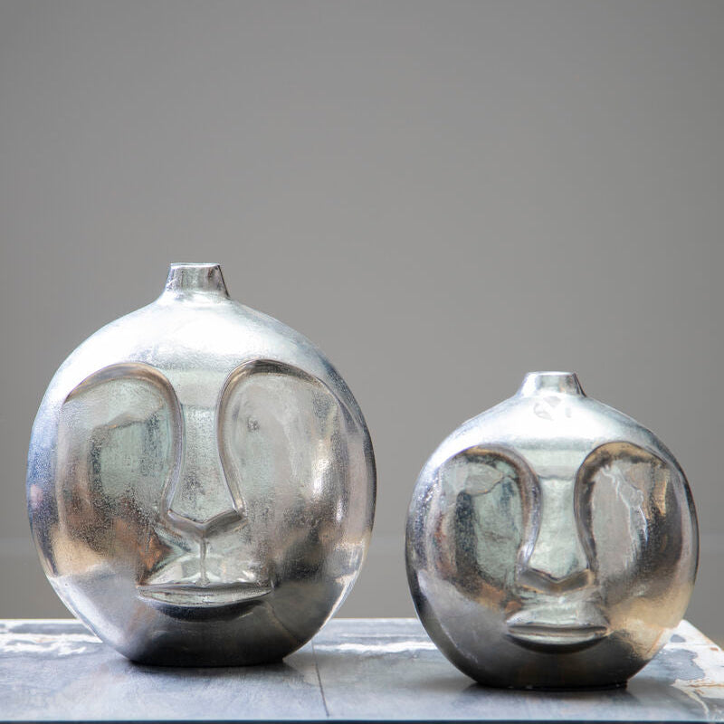 Viso Large Silver Face Round Vase