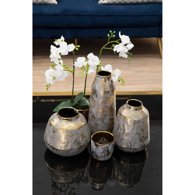 Orvena Medium Grey & Gold Ceramic Vase