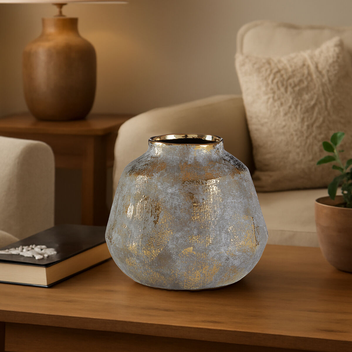 Orvena Small Grey & Gold Ceramic Vase