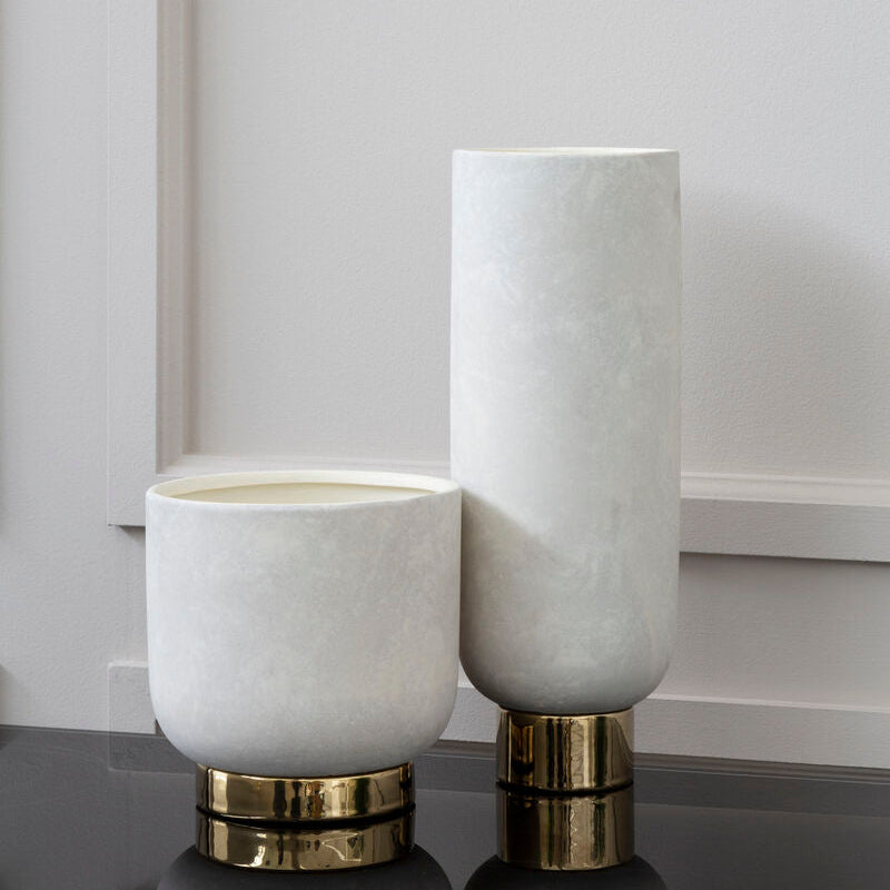 Callie White & Gold Large Pedestal Vase