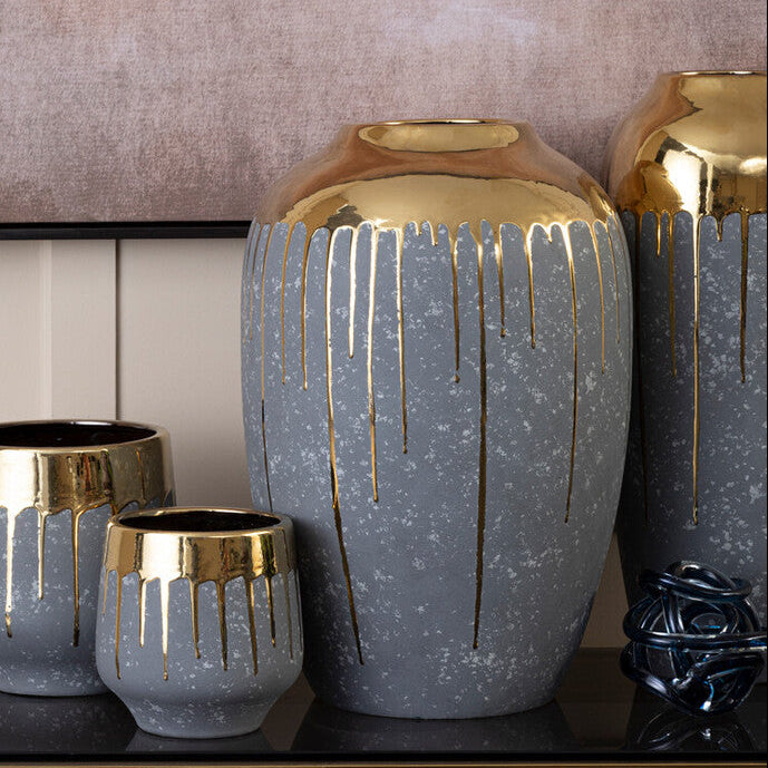 Cyrus Grey & Gold Small Vase