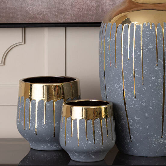 Cyrus Large Grey & Gold Planter