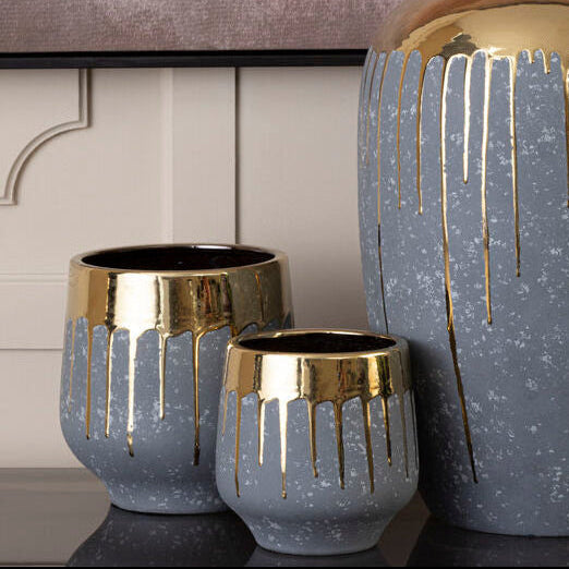 Cyrus Small Ceramic Grey Contemporary Planter