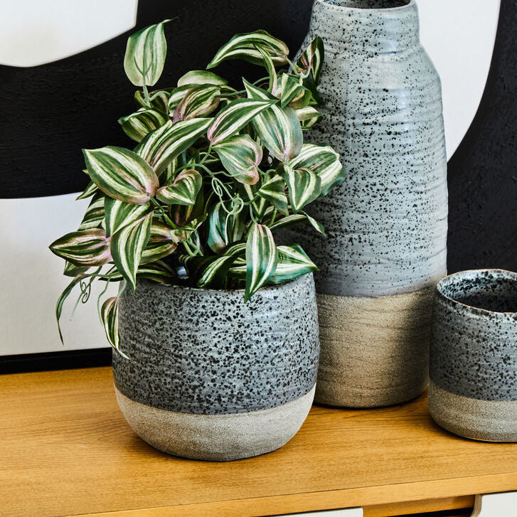 Caldera Large Speckled Stoneware Grey Contemporary Plant Pot