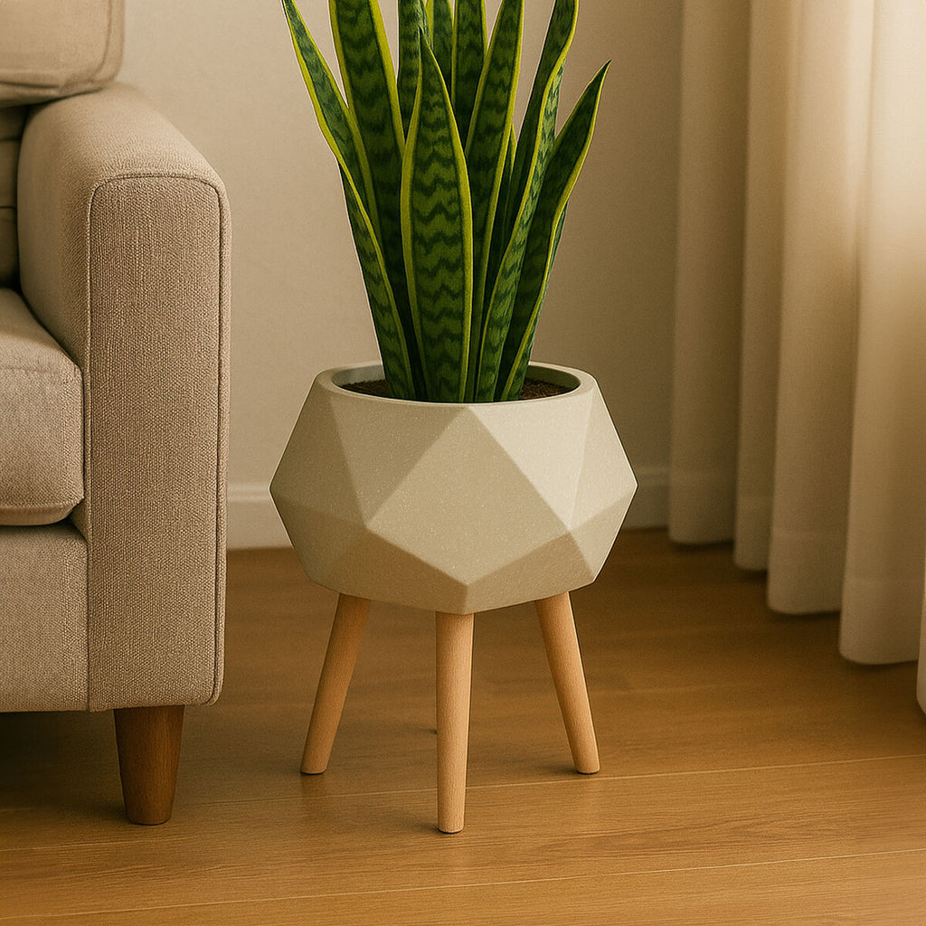 Darnell White Geometric Planter With Legs
