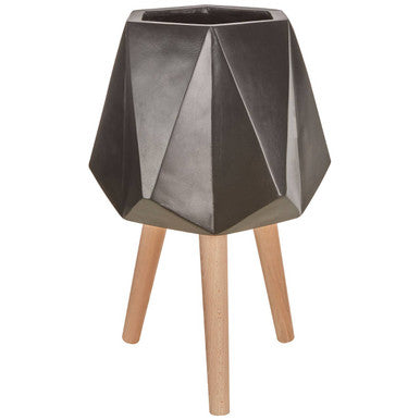 Darnell Large Black Geometric Plant Pot With Legs