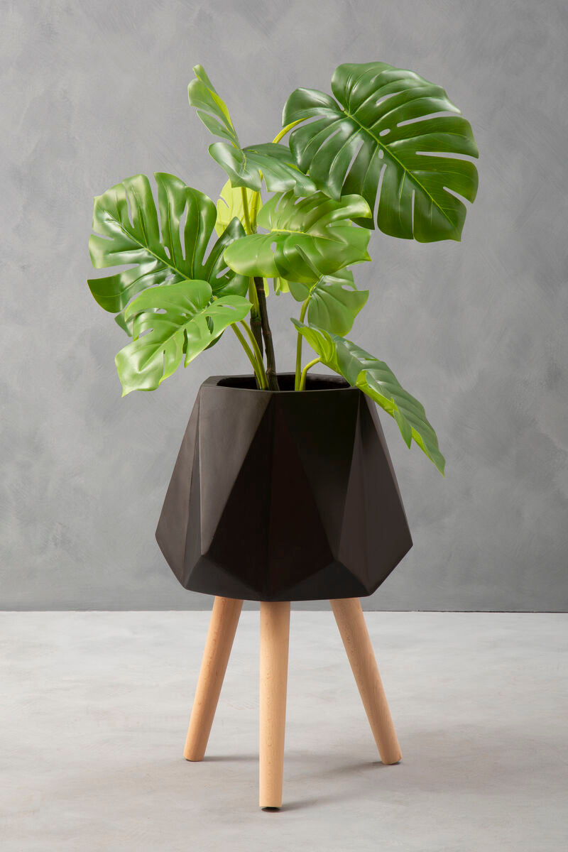 Darnell Large Black Geometric Plant Pot With Legs
