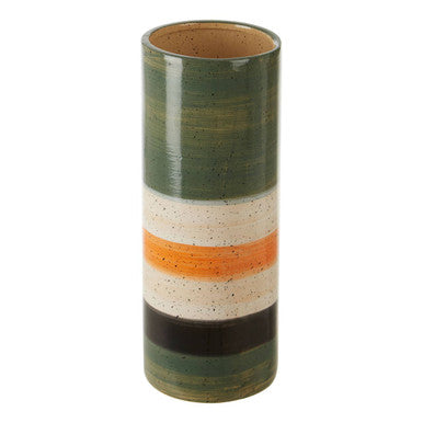 Sorrell Large Green & Orange Stripe Ceramic Vase
