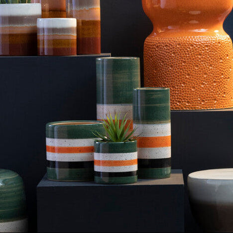 Sorrell Large Green & Orange Stripe Ceramic Vase