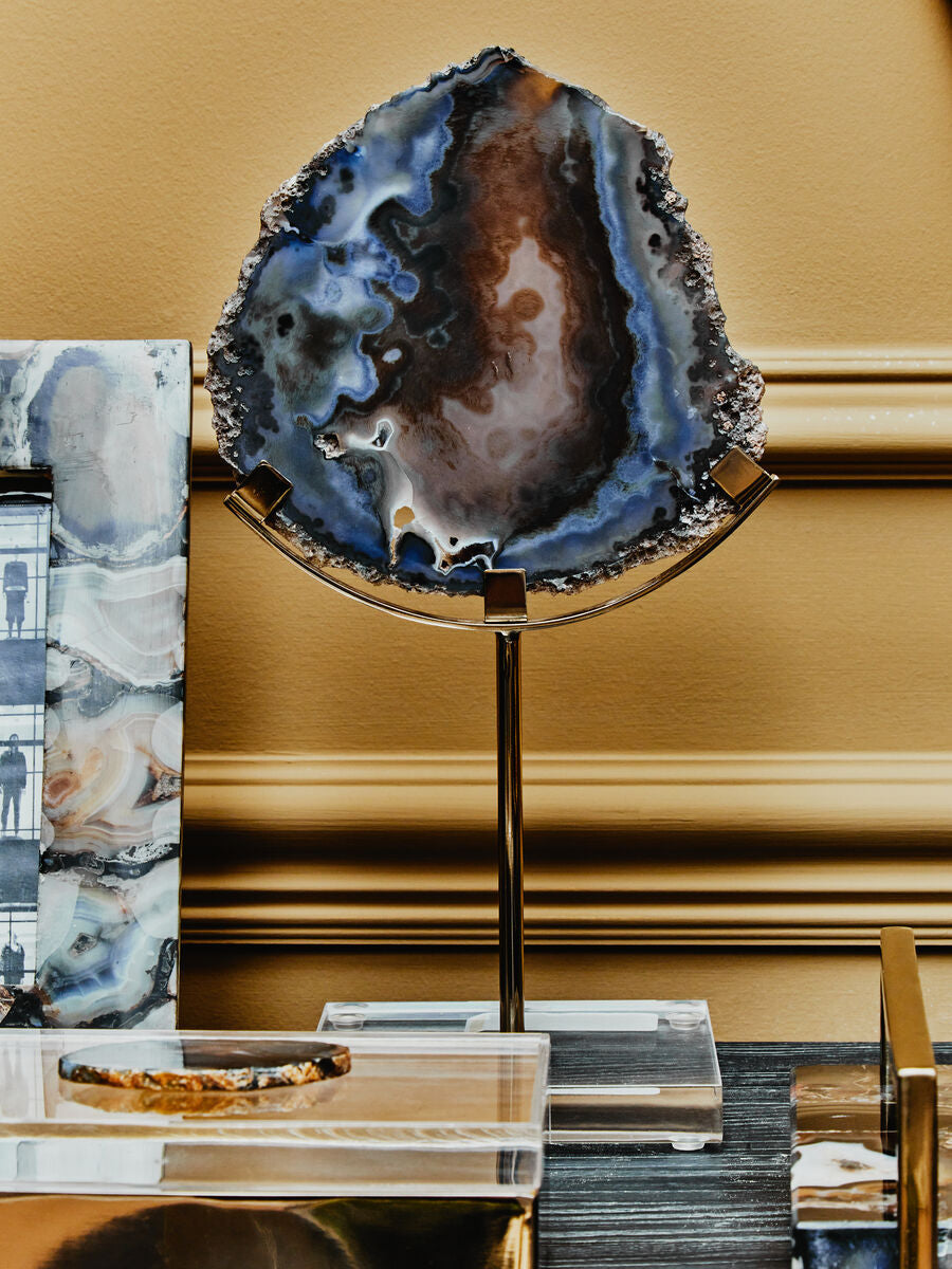 Bowerbird Black & Gold Agate Sculpture