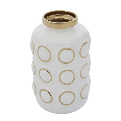 Curva Large White & Gold Ceramic Vase