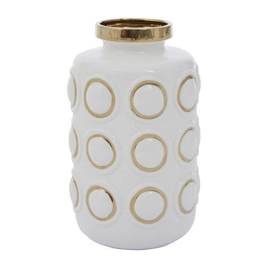 Curva Large White & Gold Ceramic Vase