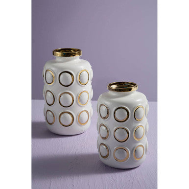 Curva Large White & Gold Ceramic Vase