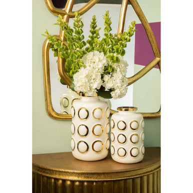 Curva Large White & Gold Ceramic Vase