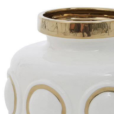 Curva Large White & Gold Ceramic Vase