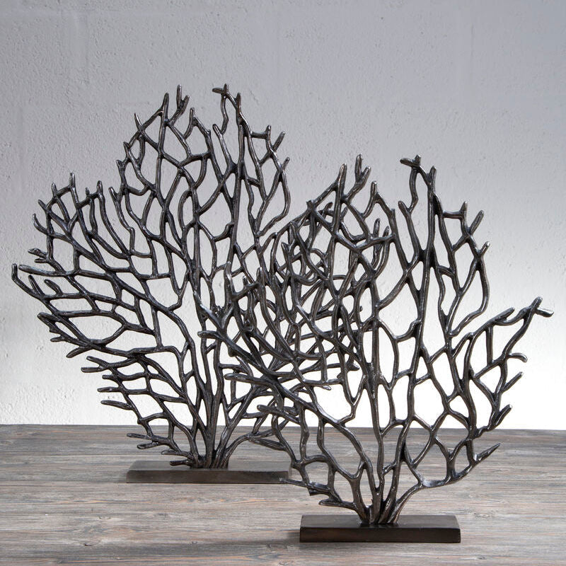 Prato Large Black Nickel Coral Sculpture