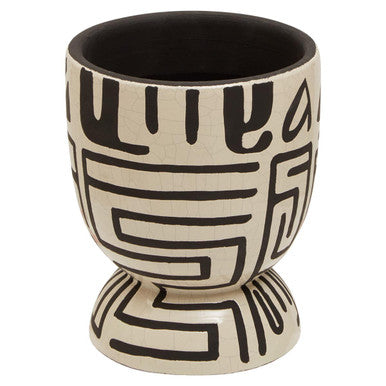 Barren Earthenware White & Black Hand Painted Planter