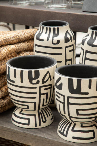 Barren Earthenware White & Black Hand Painted Planter