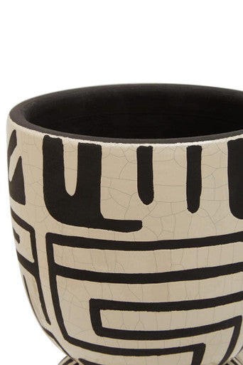 Barren Earthenware White & Black Hand Painted Planter